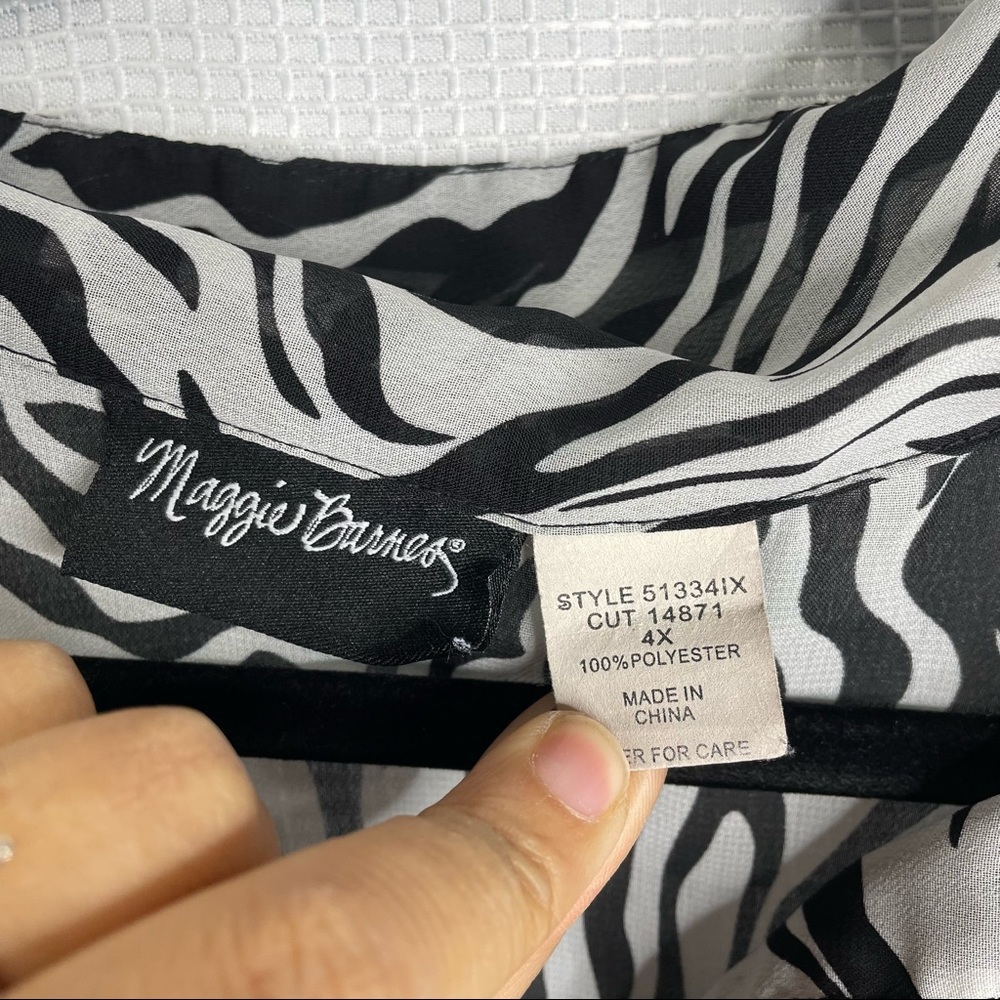 Maggie Barnes Zebra Print Button Down Sheer Blous… - image 3
